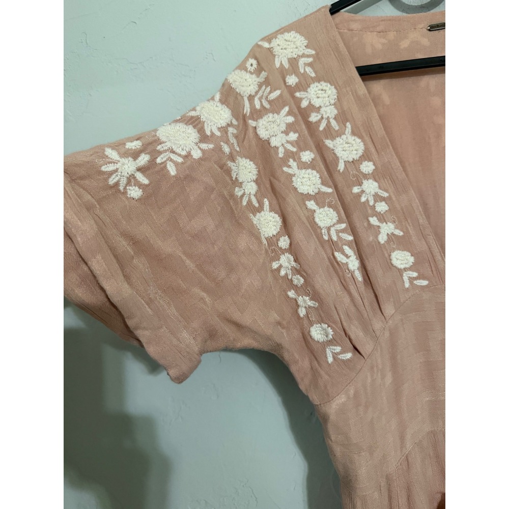 Free People Dusty Rose Embroidered Boho Midi Dress Button Front Pink Womens - Picture 3 of 8
